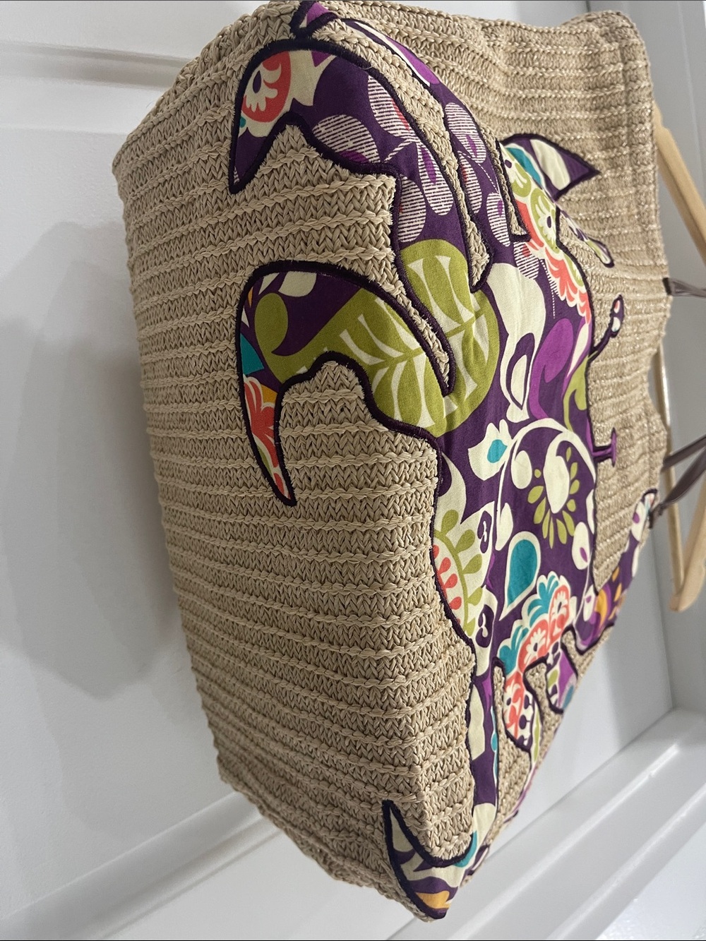 Vintage VERA BRADLEY raffia tote. - Picture 2 of 5
